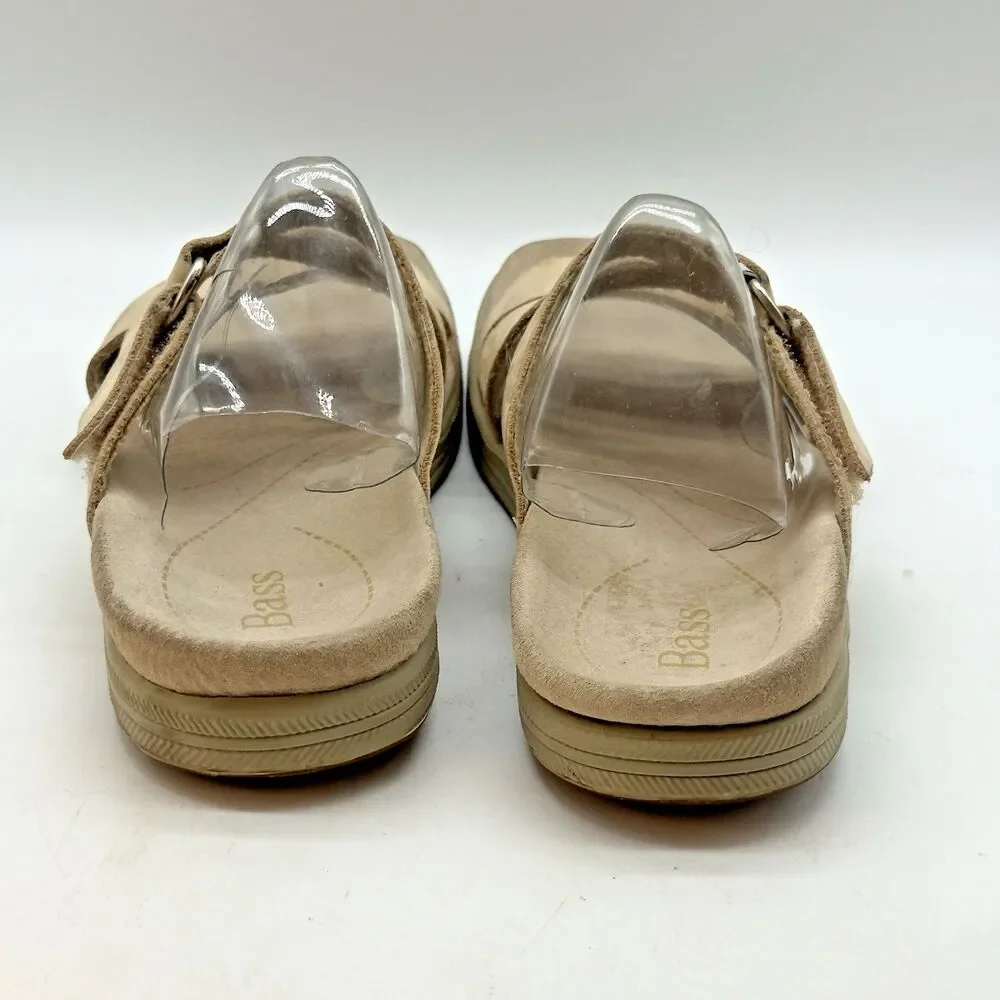 BASS Pier Nubuck Leather Sandals Women's 7M Bone Hook & Loop Comfort Slides